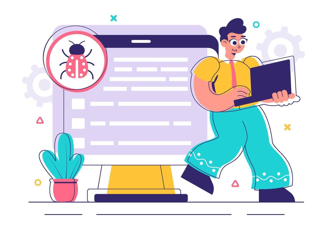 Mobile Device Protection Against Bugs and Viruses Illustration vector