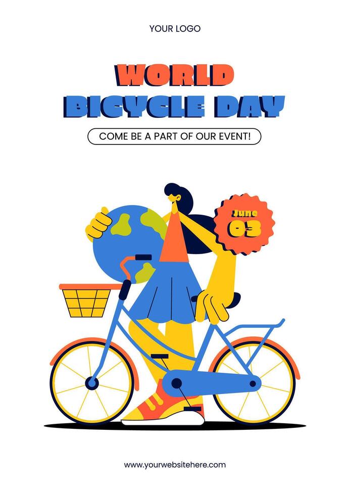 Hand-Drawn Cycling Background for World Bicycle Day Social Media Flyer Design vector