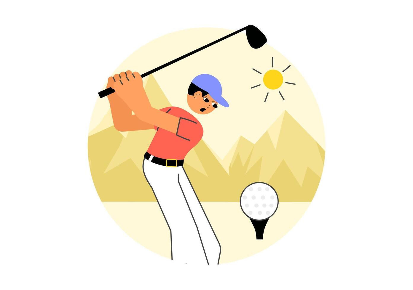 Golf Cartoons of Players on the Field with Sand Trap and Flagstick vector