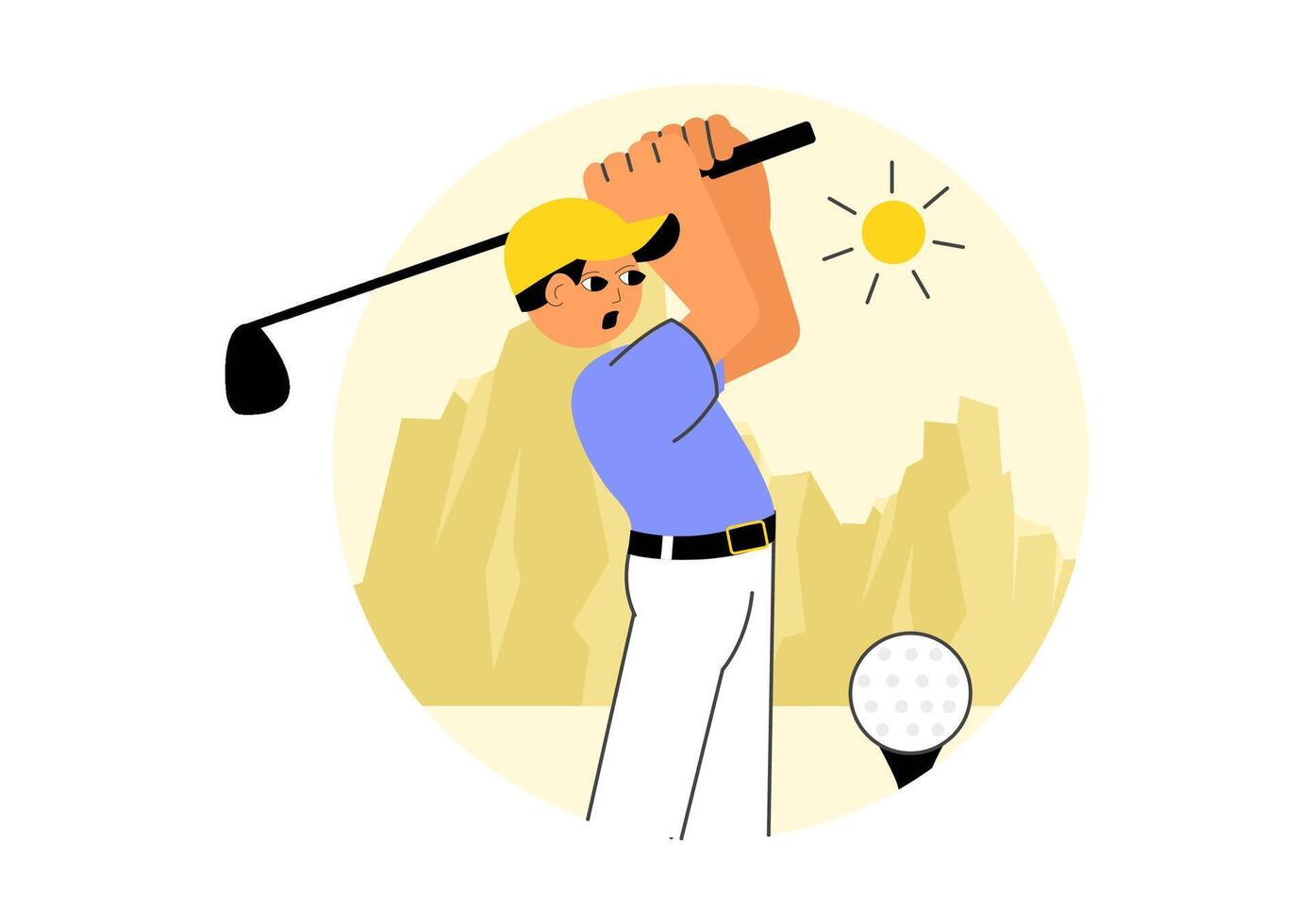 Golf Activity Illustration Featuring Clubs and Bunker in Summer Landscape Background vector
