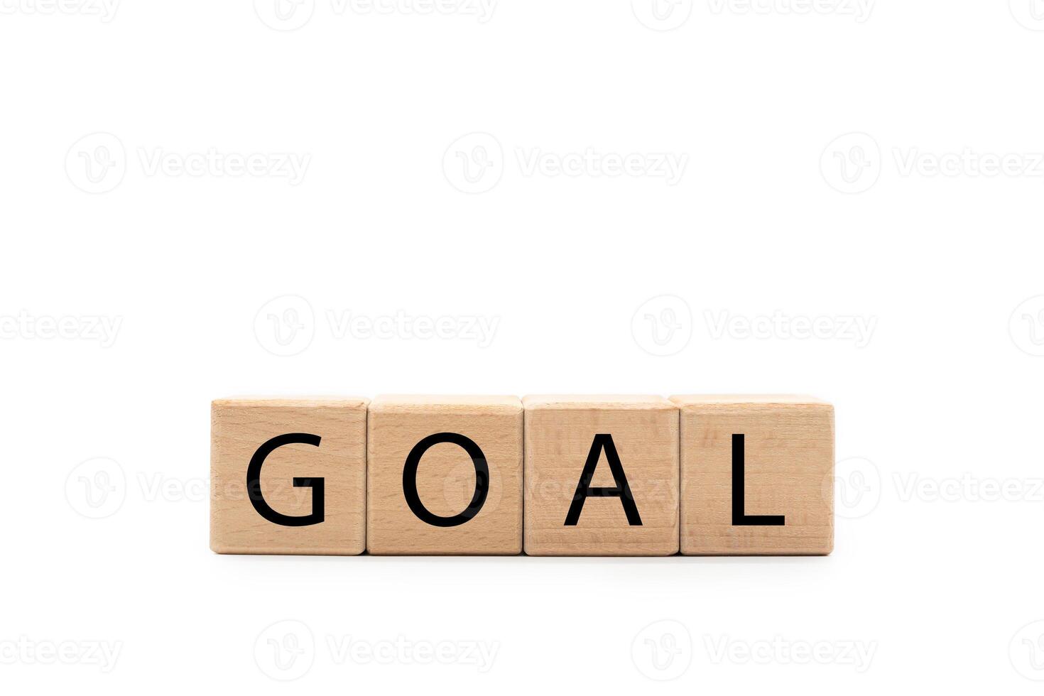 Wooden cube blocks with GOAL text isolated on white background. Business ideas to goals and strategy concept. Copy Space and Clipping path photo