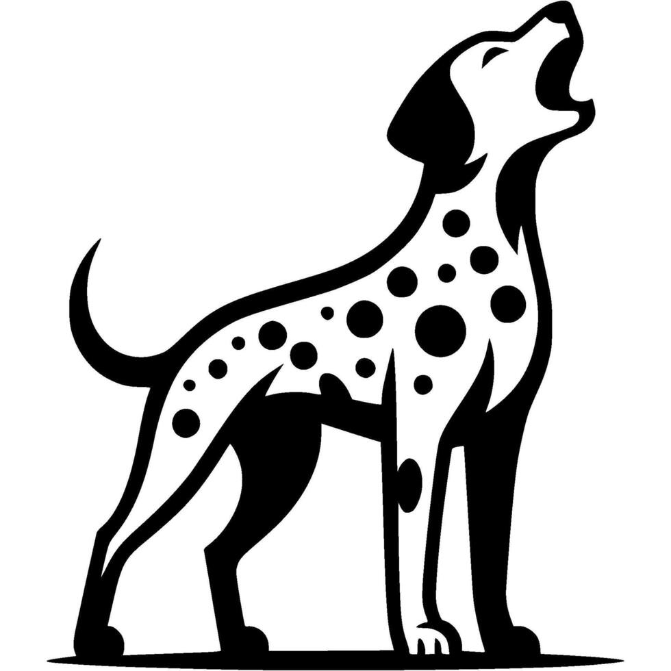 Tattoo of angry roaring Dalmatian dog in monochrome. Dalmatian dog full size in defense of territory. Engraving minimalistic image in black ink drawing on white background vector