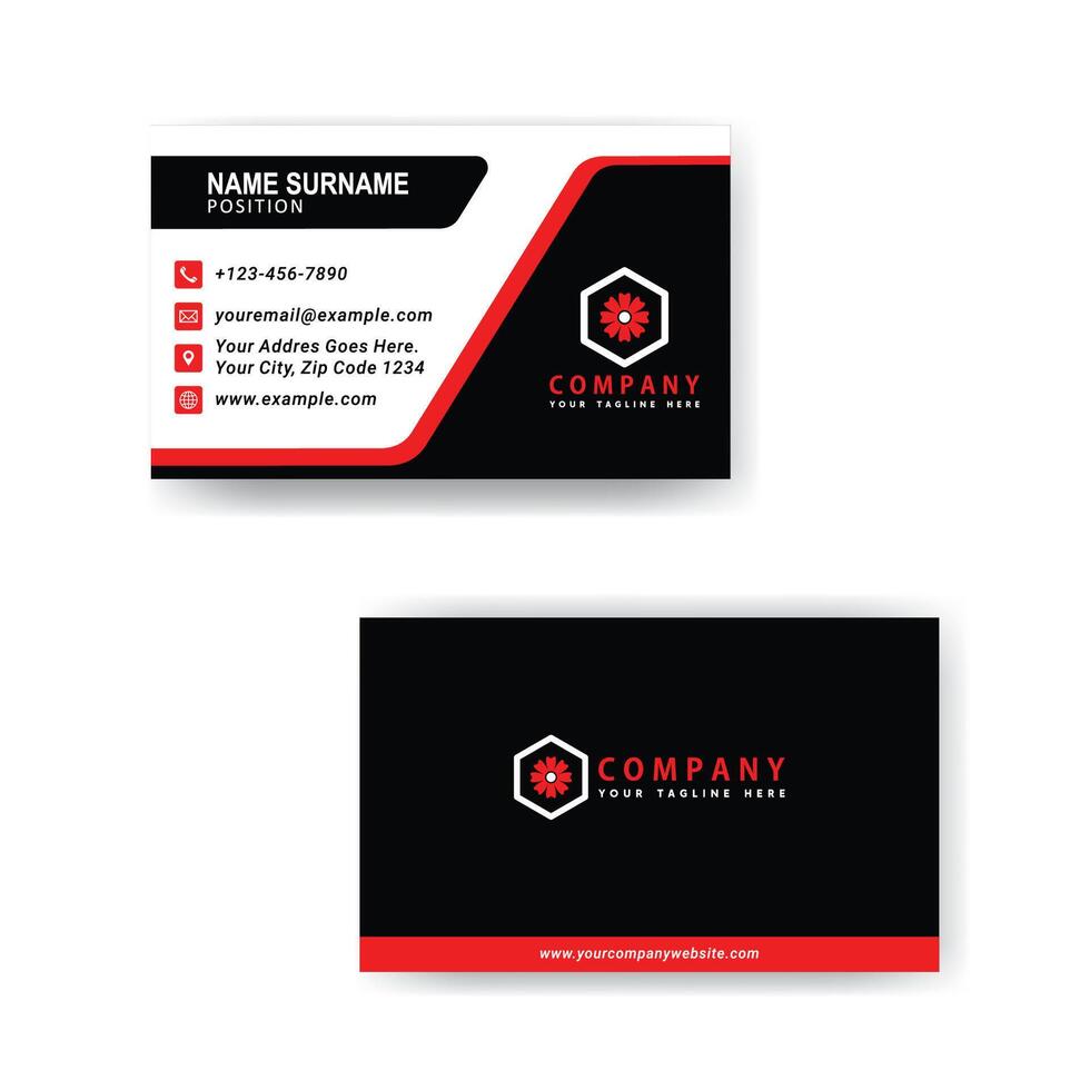 Creative dark and red and Modern Bussiness Card For Company. Simple Clean Design Template vector