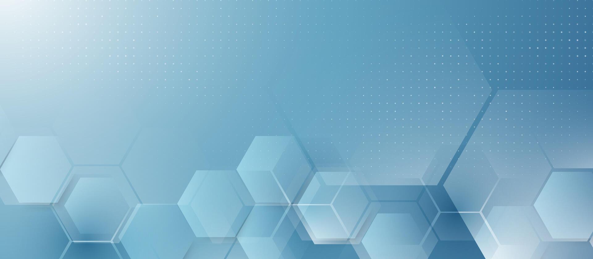 Abstract Blue Hexagon Technology Background with Gradient and Dot Grid Pattern vector