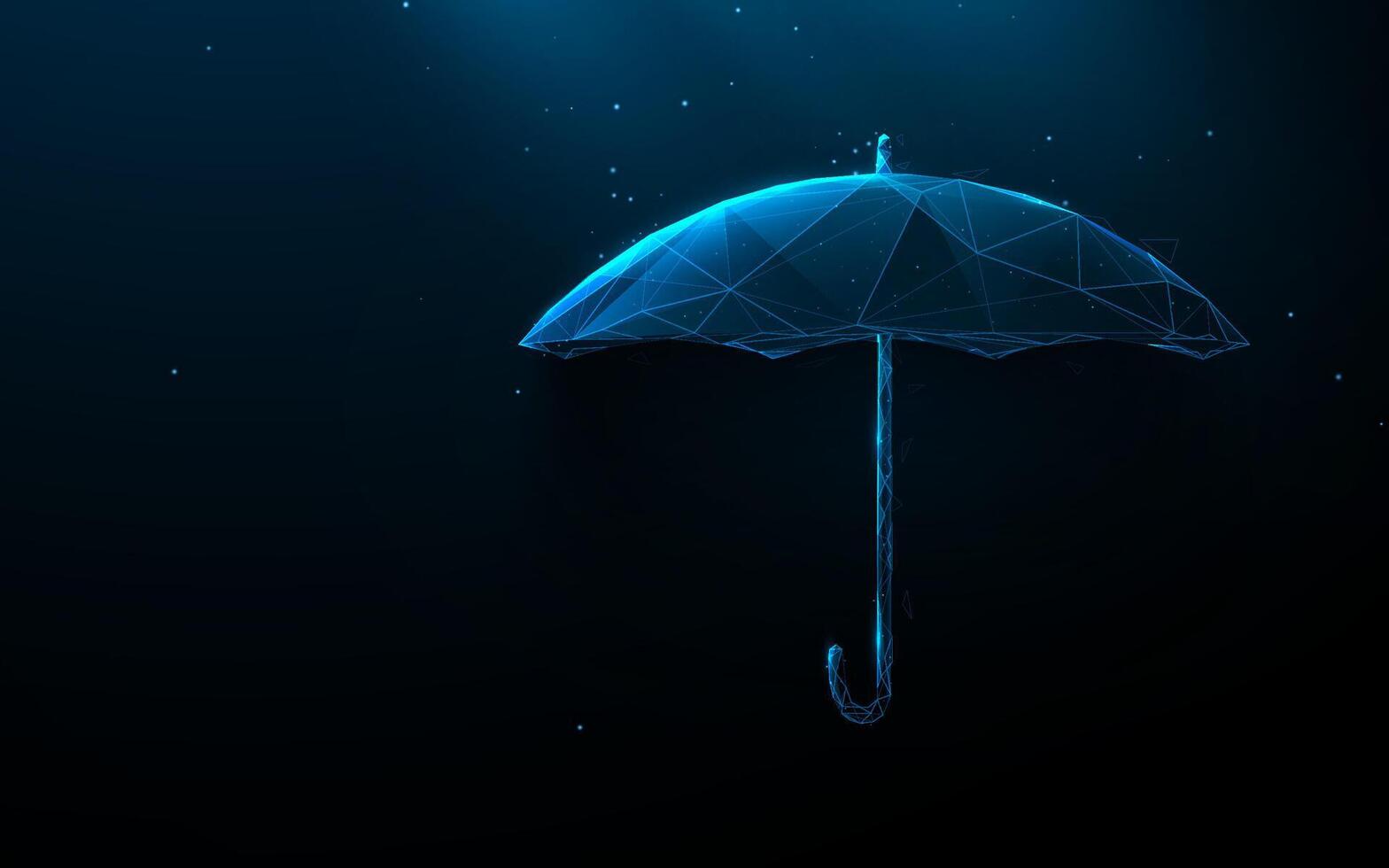 Futuristic Digital Umbrella in Low Poly Wireframe Style on Dark Background vector