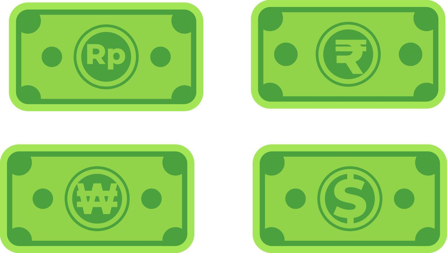 Set of Green Banknote Icons with Different Currency Symbols vector