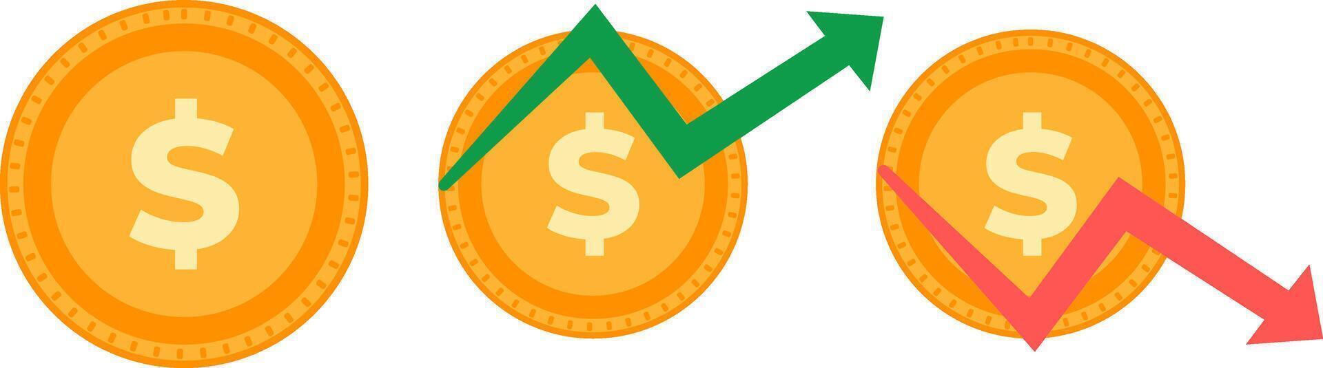 Set of Money Growth and Decrease Icons with Arrows and Coins vector