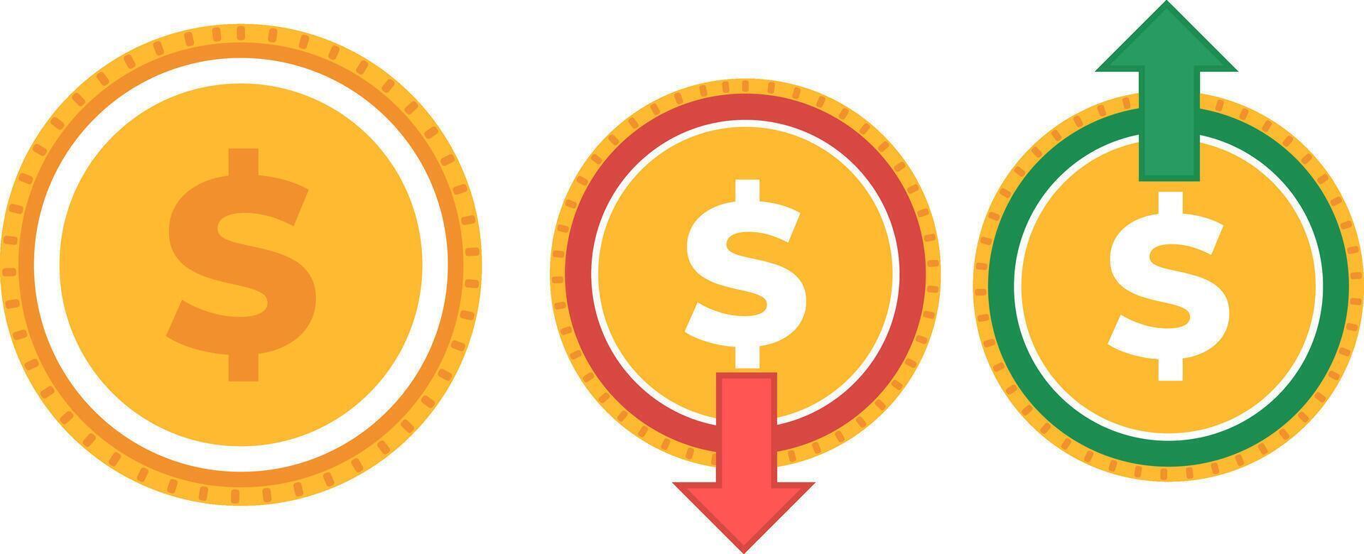 Currency Symbols with Arrows Indicating Increase and Decrease vector