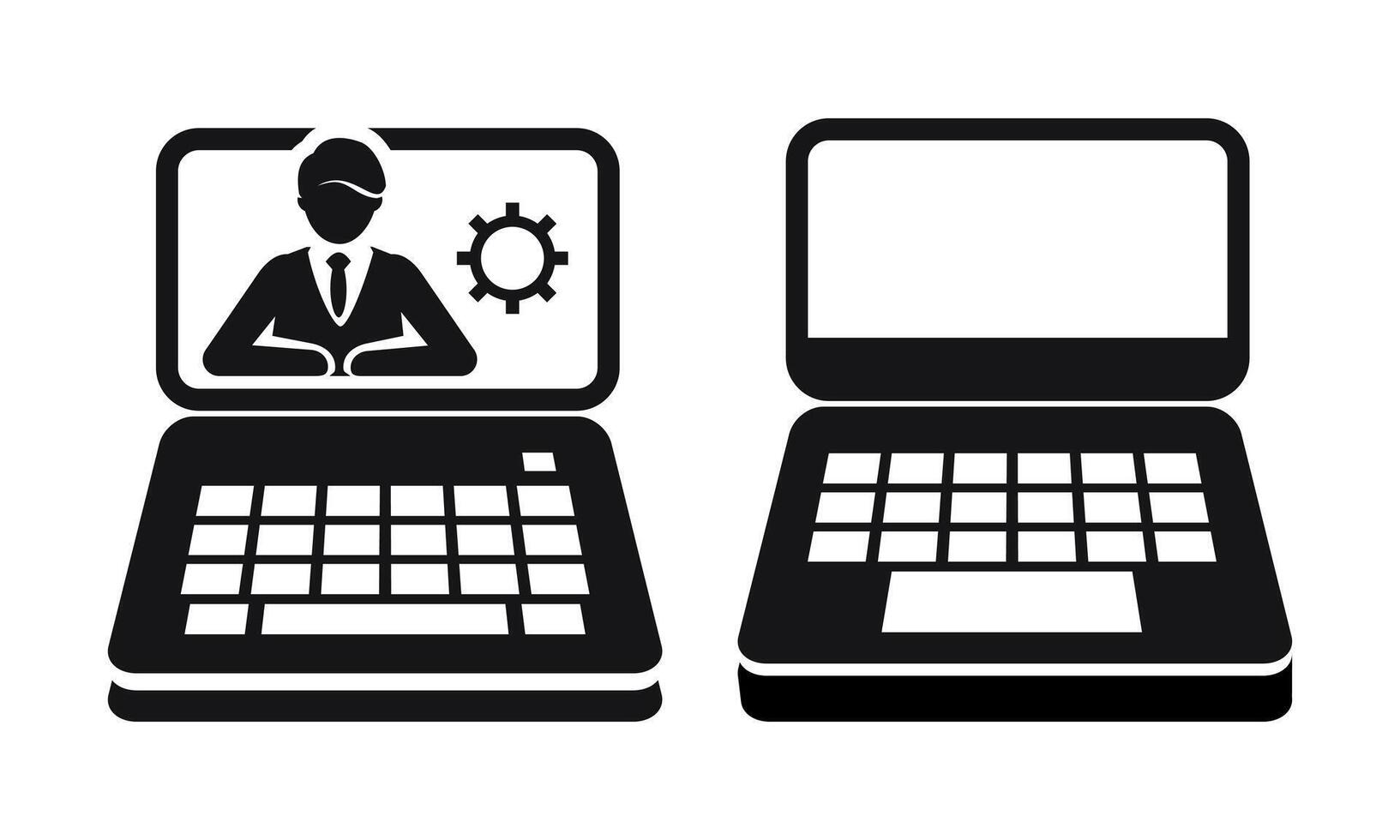 Laptop Icon with Businessman Silhouette and Gear Symbol on Screen vector