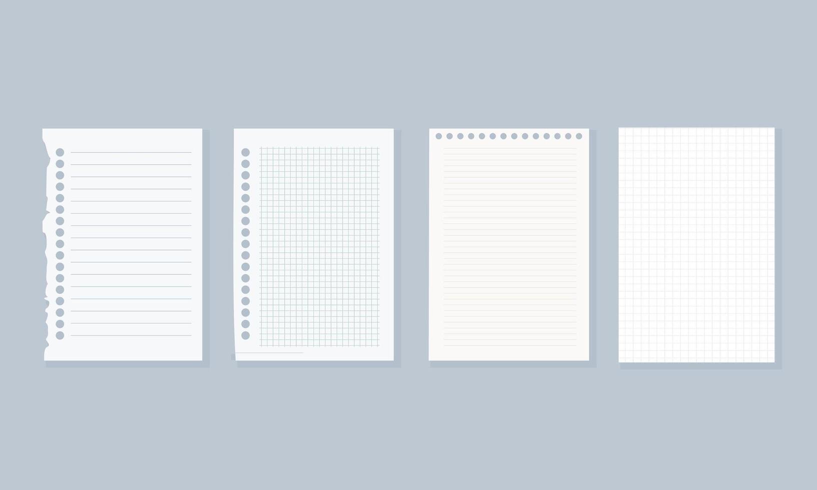 Collection of White Paper Pages with Binder Clips in Flat Design vector