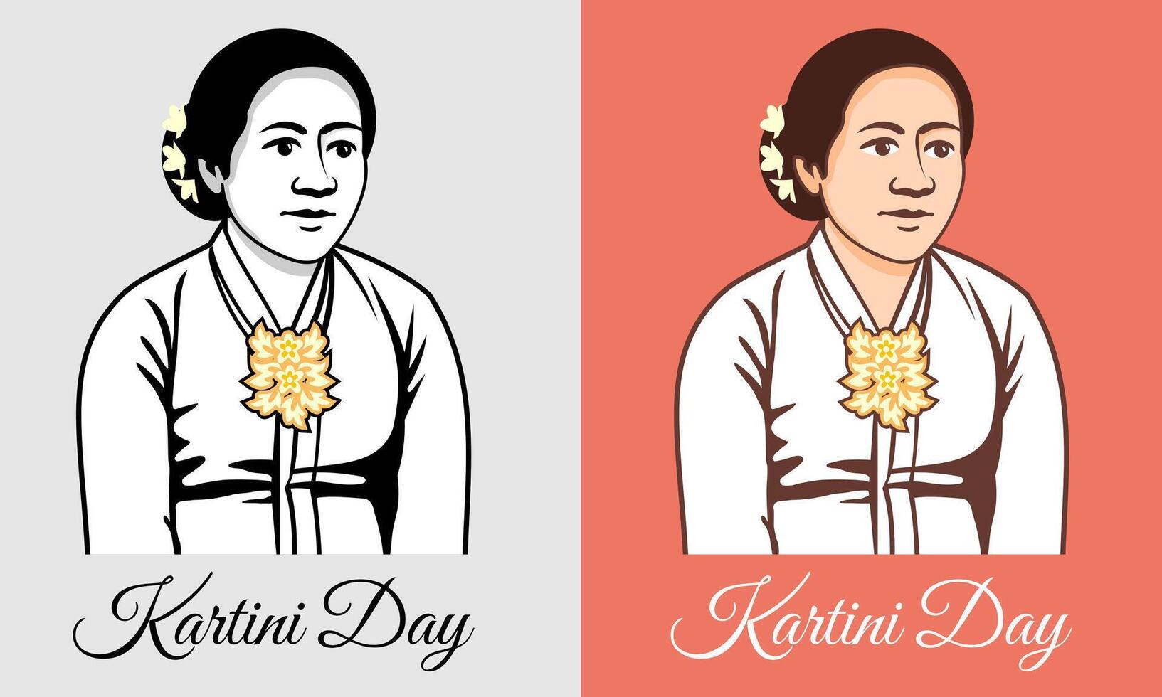 Kartini Day Design with Elegant Script and Portrait in Two Color Variations vector