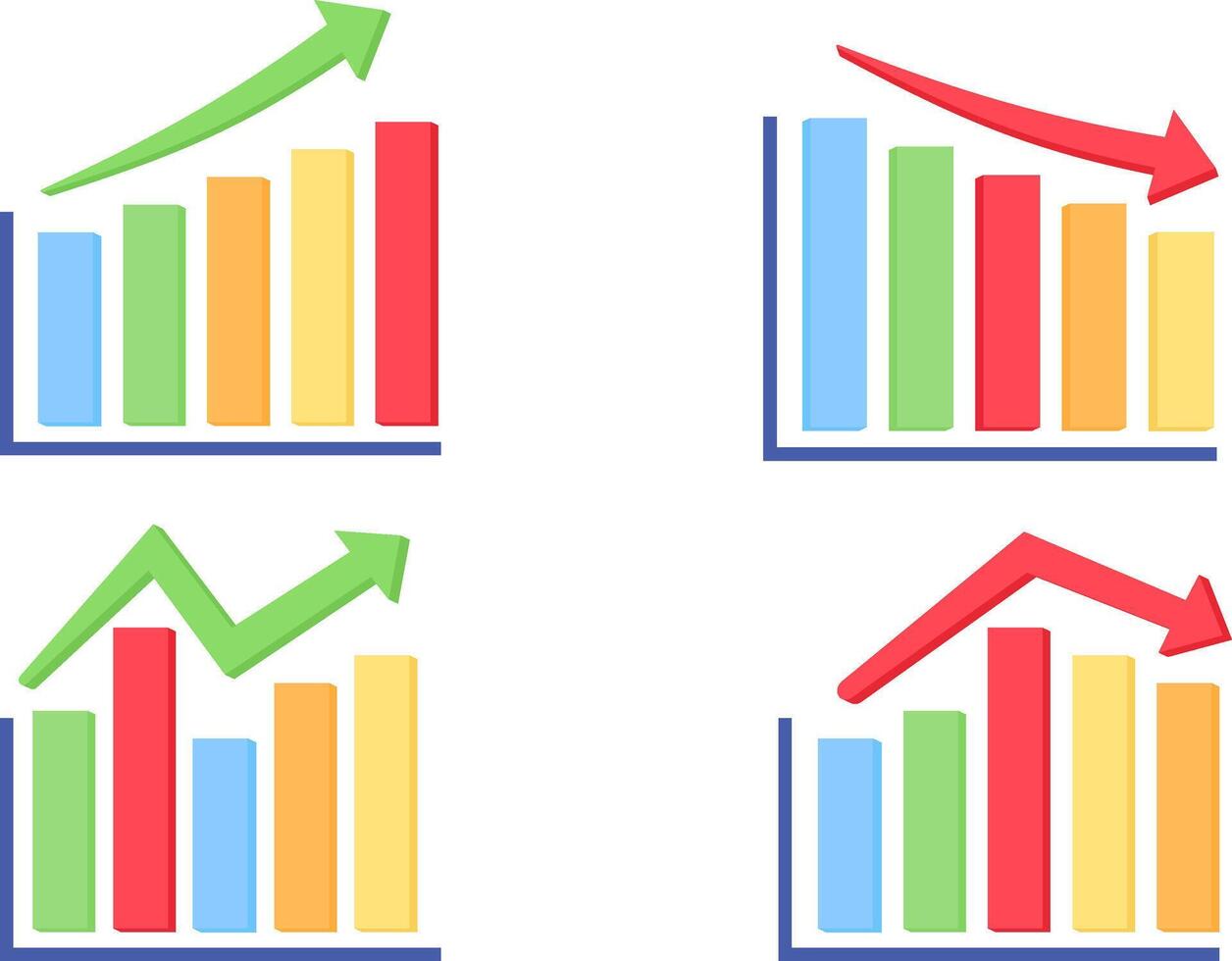 Set of Financial Fluctuation Chart Icons in Flat Design vector