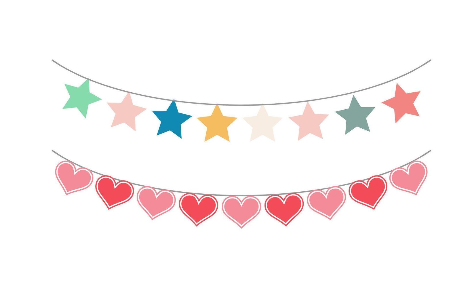 Colorful Bunting Garland with Hearts and Stars on White Background vector