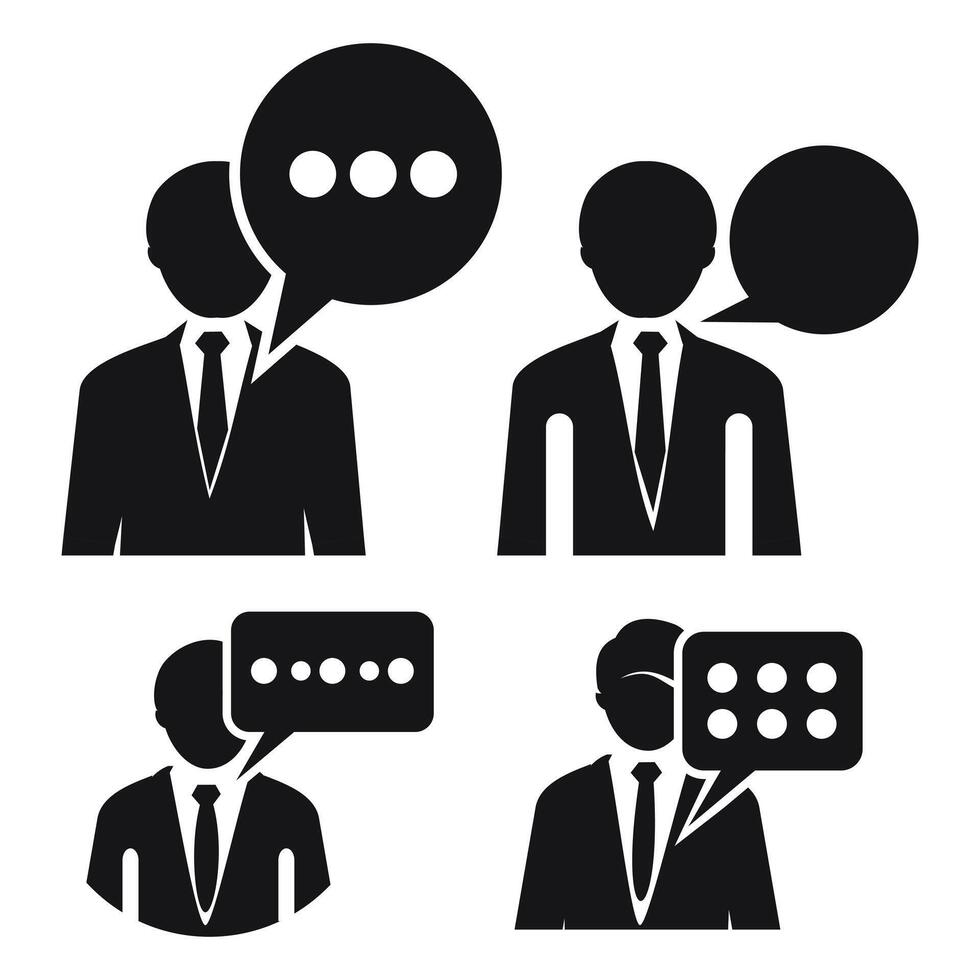 Set of Business Communication Icons with Speech Bubbles and Silhouettes vector