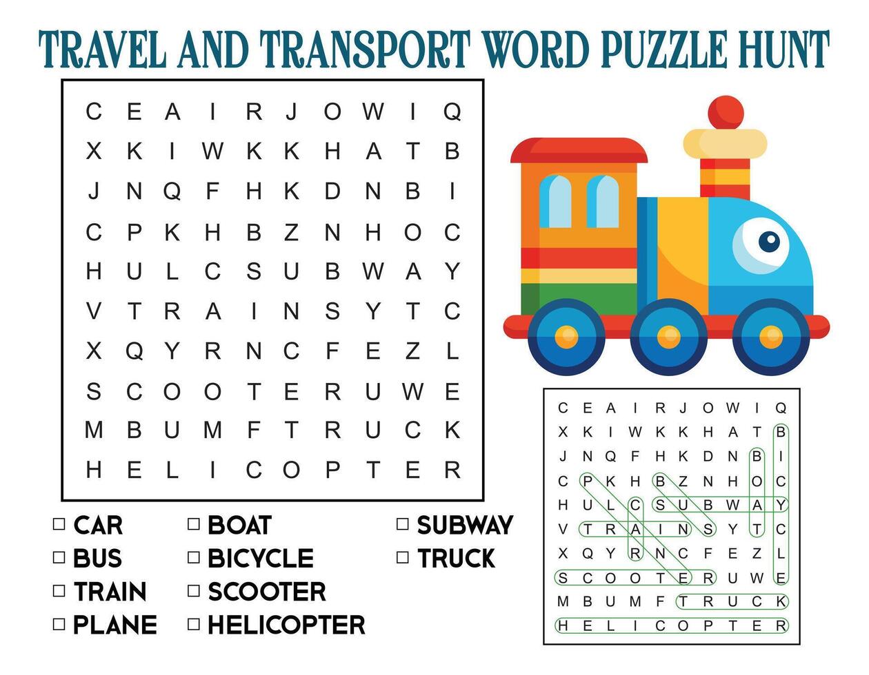 Travel and Transport Word Puzzle Hunt vector