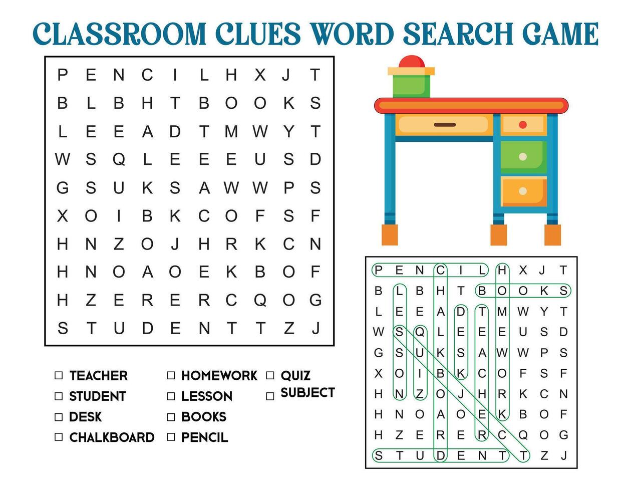 Classroom Clues Word Search Game for kdis vector