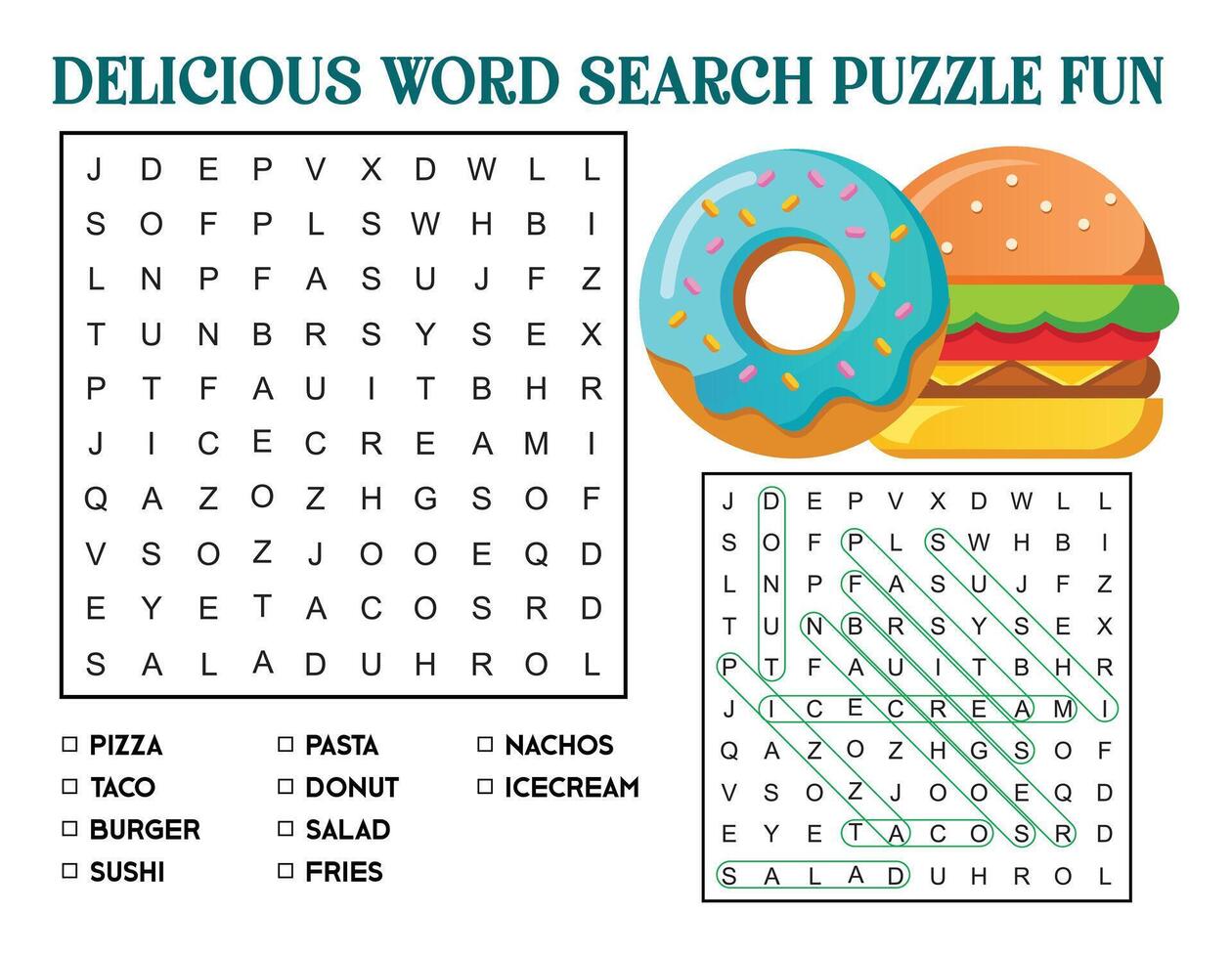 Delicious Word Search Puzzle Fun vector