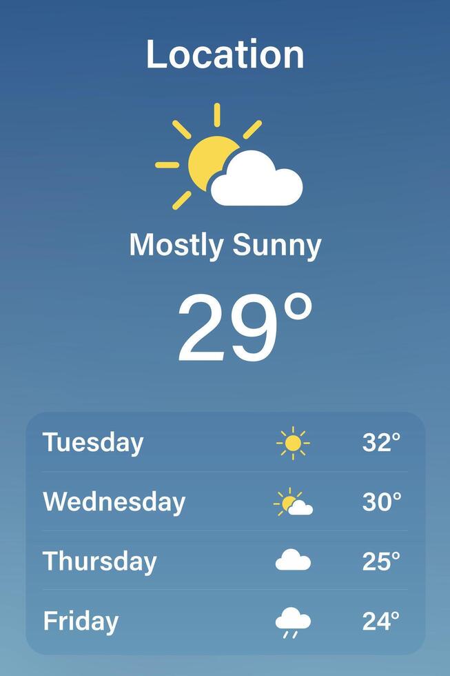 Weather App Interface Showing Temperature, and Icons vector