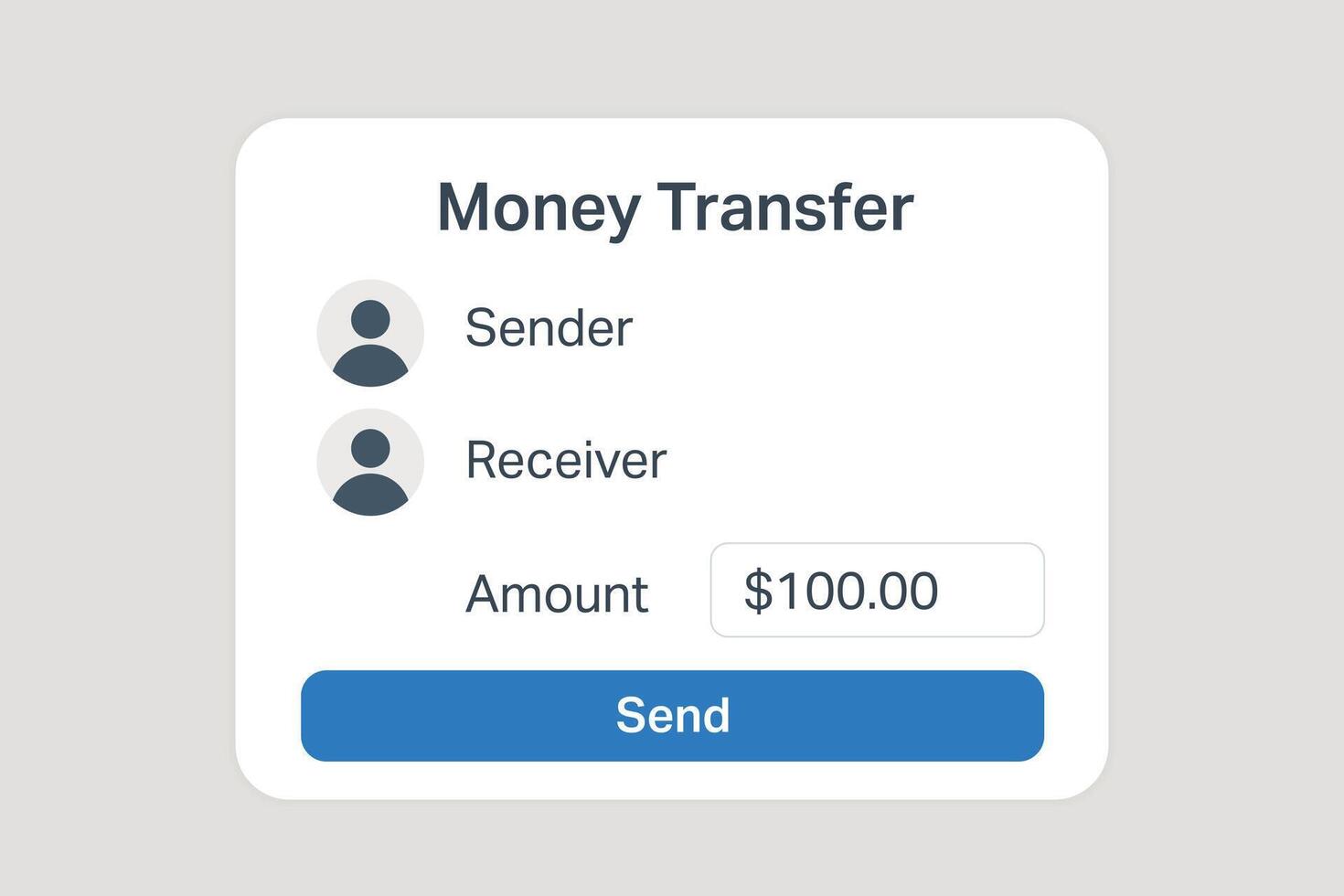 Simple money transfer UI with details vector