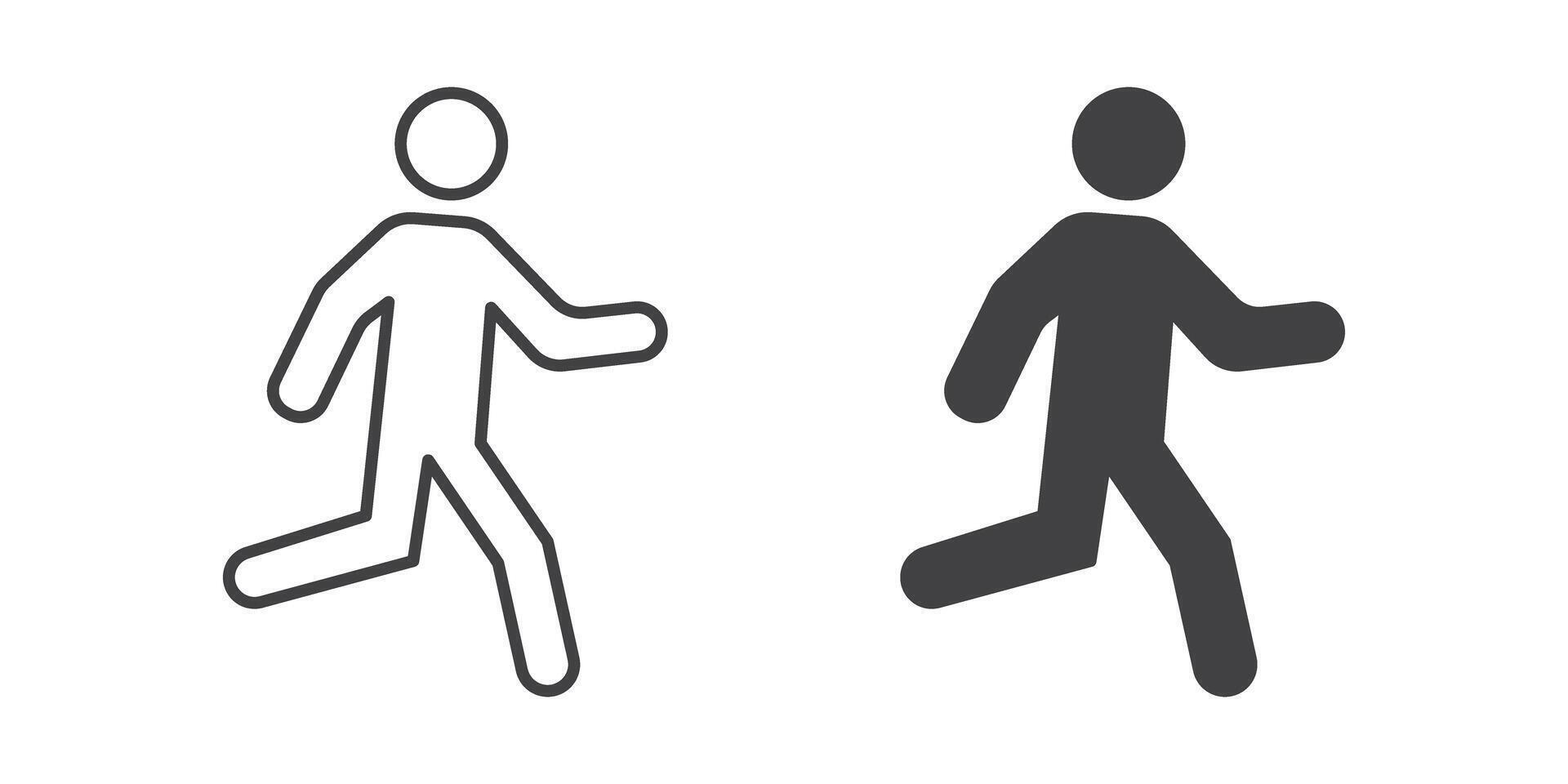 Two people running in different directions, one is running and the other is walking vector