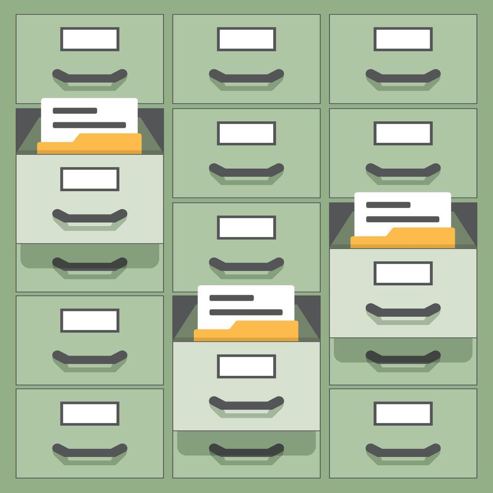 File cabinet with file folders and papers vector