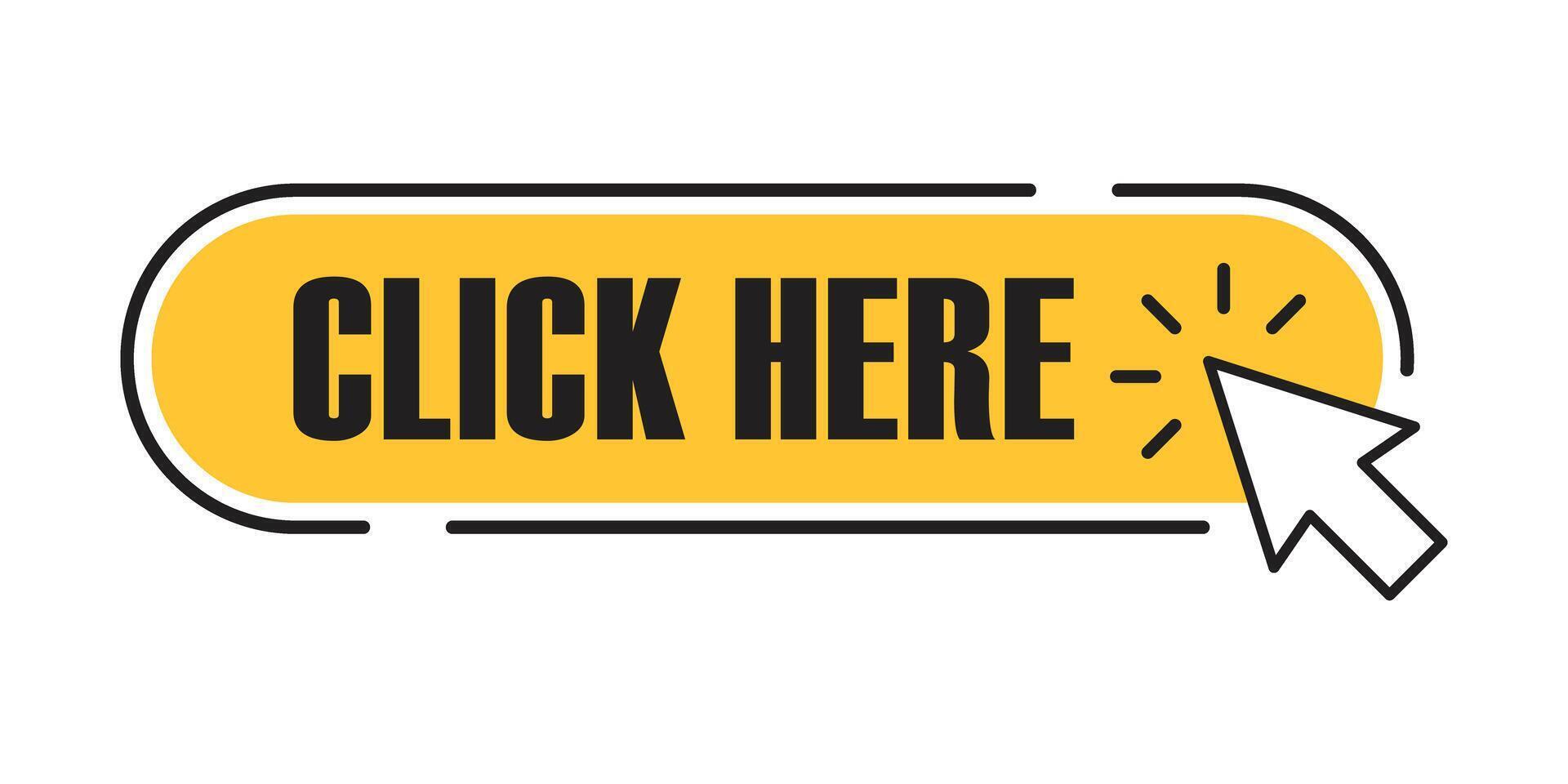 Click here button with arrow pointing to it vector
