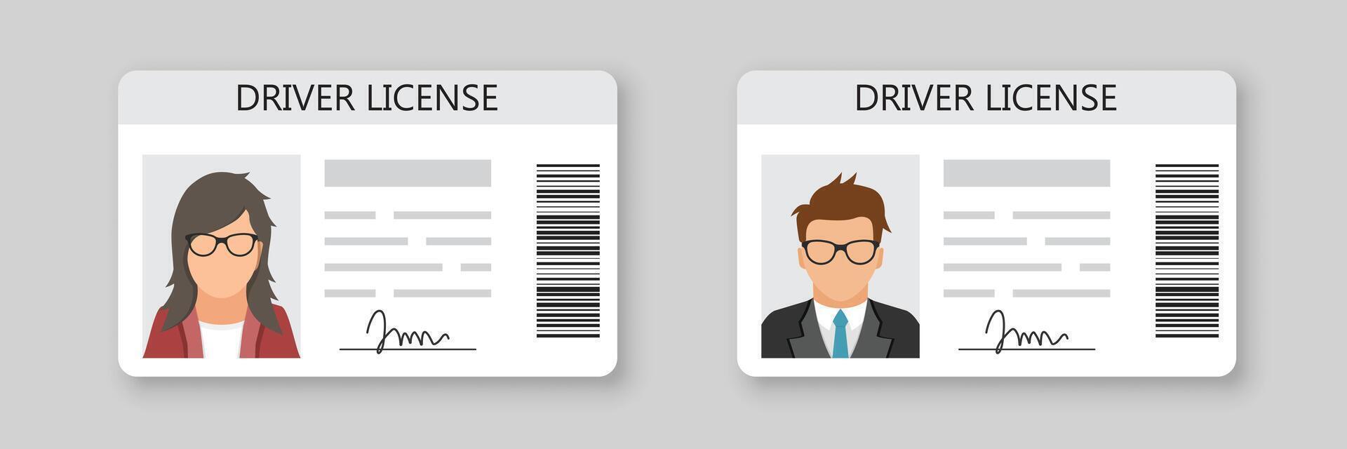 Two driver license cards with a man and woman vector
