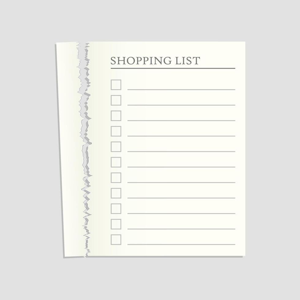 Shopping list template with torn paper on white background vector
