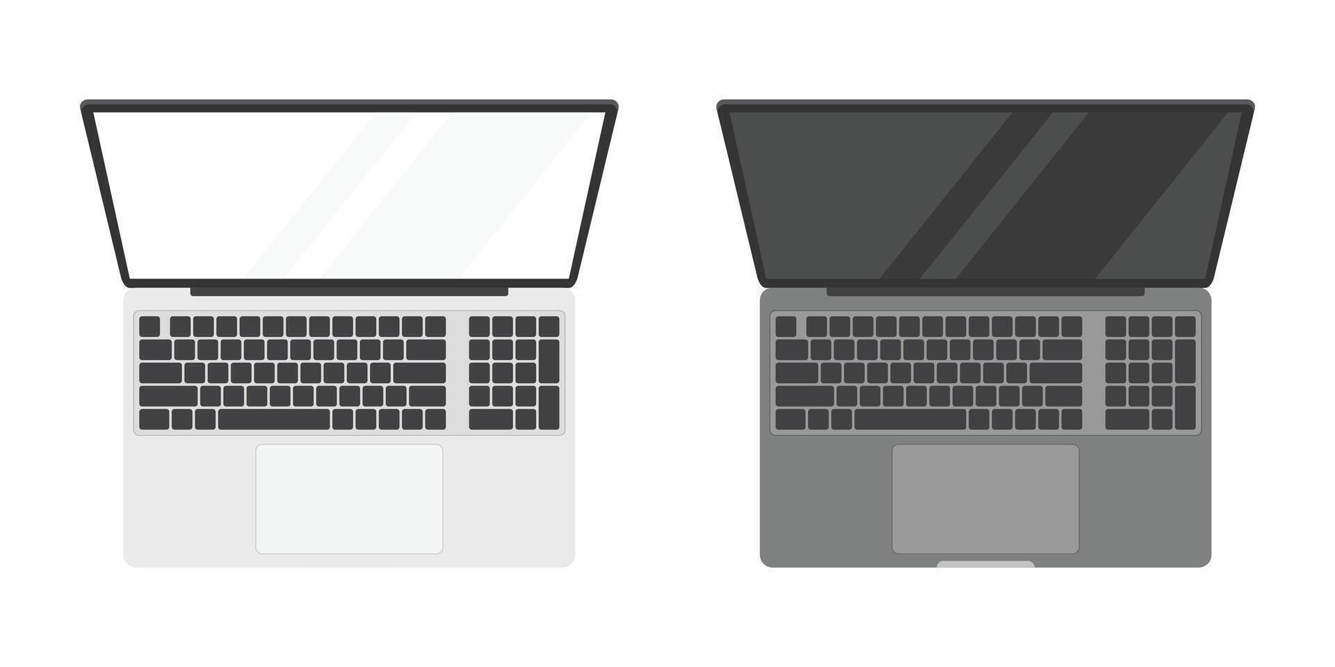 Two laptops with different colors on the screen vector