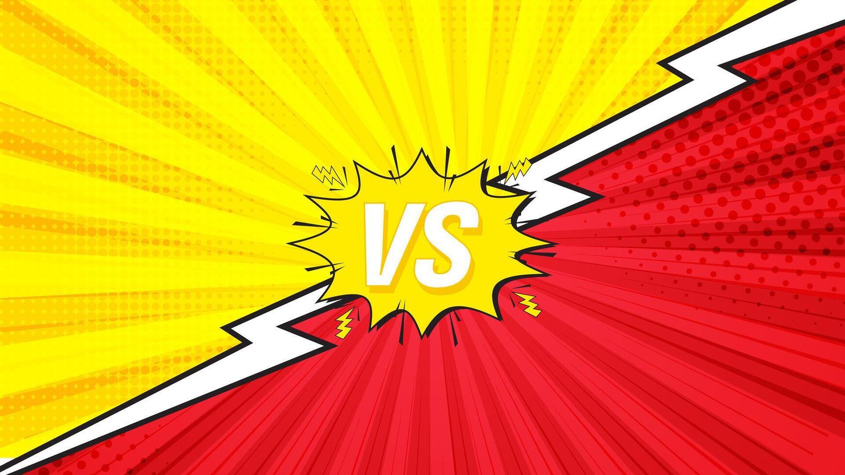 Comic style versus battle background with yellow and red halftone. Fight versus. Comics book colorful competition poster with halftone elements. vector