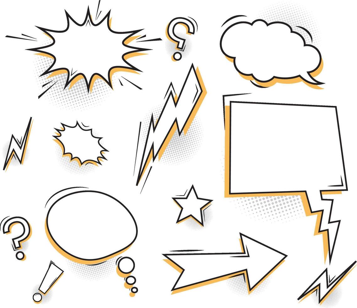 Blank comic bubbles and elements. Comic effect shape with pop art style. Speech bubble for comic text isolated background vector