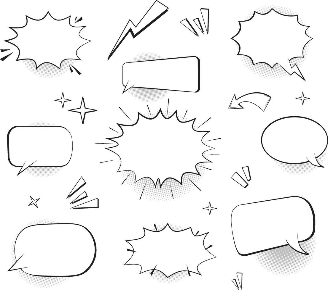 Blank comic bubbles and elements. Set of speech bubbles. Comic effect shape with pop art style vector