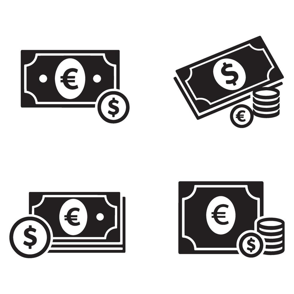 Modern dollar taka silhouette illustration 4 set design ideal for financial tools global money conversion digital economy interface cash flow planning and banking infographics vector