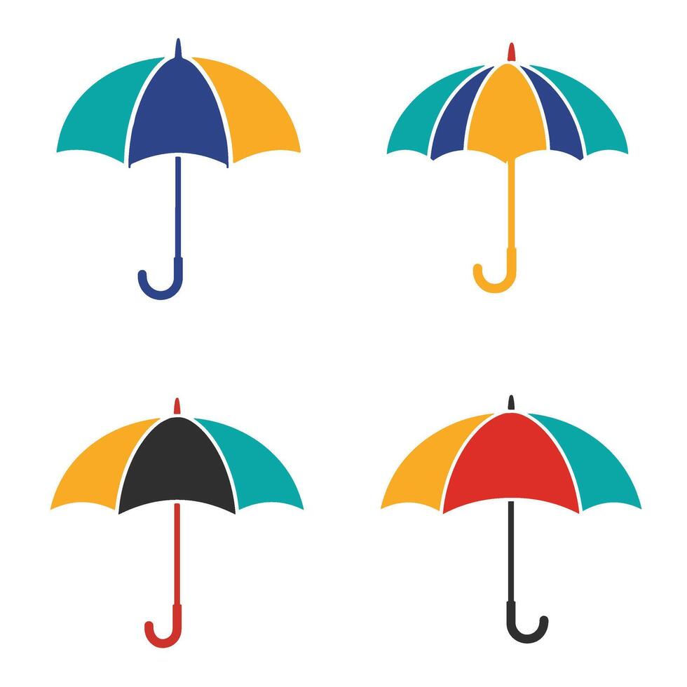 Colorful umbrella illustration 4 set design with flat modern shapes suitable for monsoon season clipart rain safety travel weather app icon and seasonal illustration concepts vector
