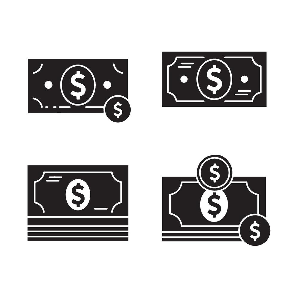 Simple dollar taka silhouette illustration 4 set design great for money transfer apps business reports online banking user interfaces and secure transaction design assets vector