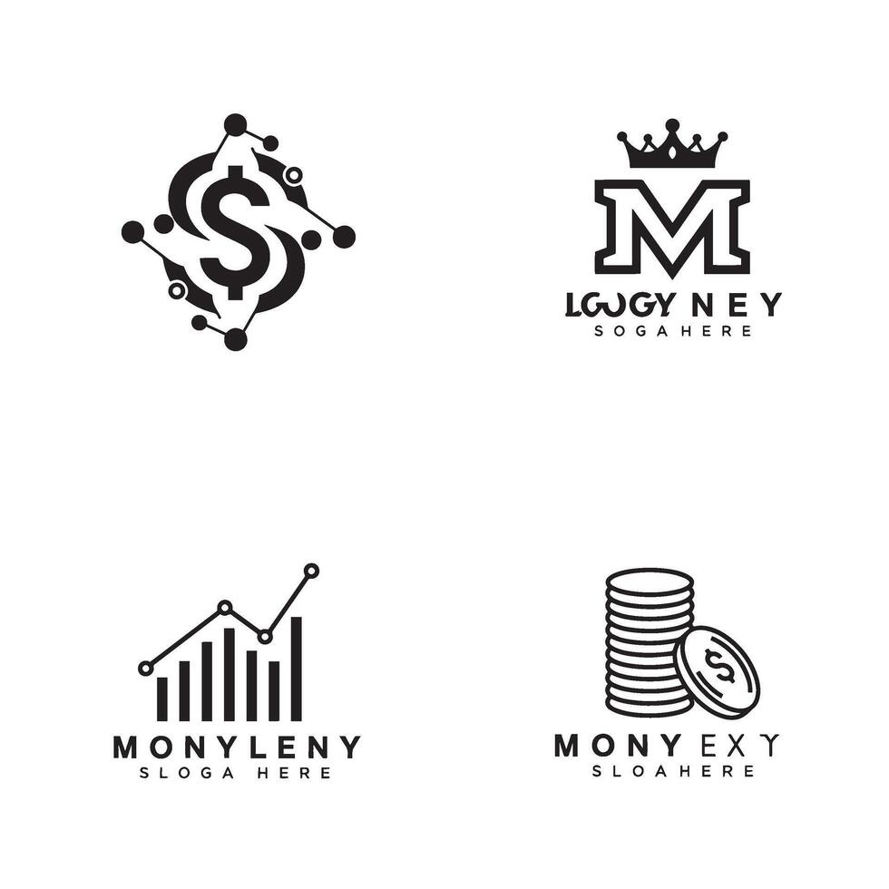 Digital friendly dollar business company logo symbol silhouette illustration 4 set design ideal for user interfaces money websites online banks and currency firms vector