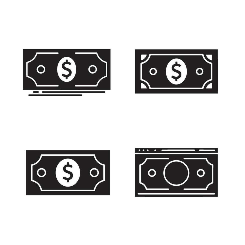 Creative dollar taka silhouette illustration 4 set design perfect for accounting services global finance icons cash conversion app visuals and money management presentations vector