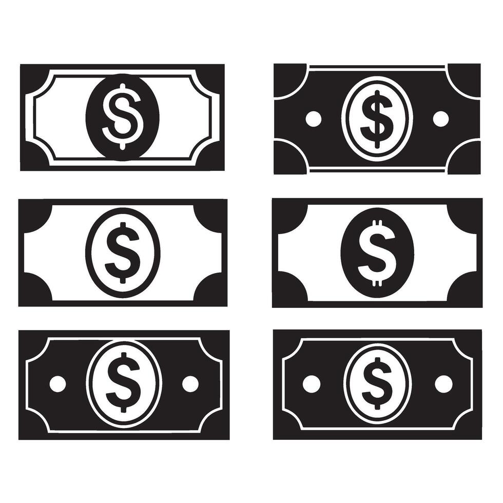 Economic dollar taka silhouette illustration 4 set design featuring strong black shapes used in payment apps international transfers finance tools and banking interfaces vector