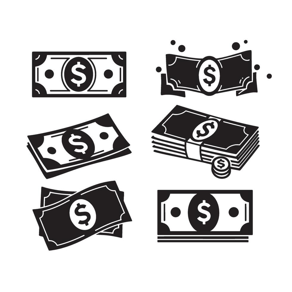 Dollar taka silhouette illustration 4 set design showing currency exchange symbols for business web design financial planner global economy and fintech presentation use vector