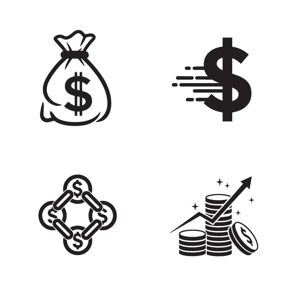 Minimal dollar business company logo symbol silhouette illustration 4 set design used for business platforms mobile banking tools and financial planning software design vector