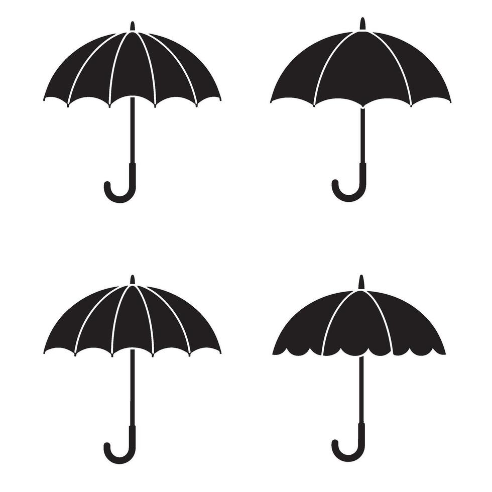 Modern umbrella silhouette illustration 4 set design with clean graphic style ideal for weather symbol design black icons protection graphics and monsoorain n season artwork vector