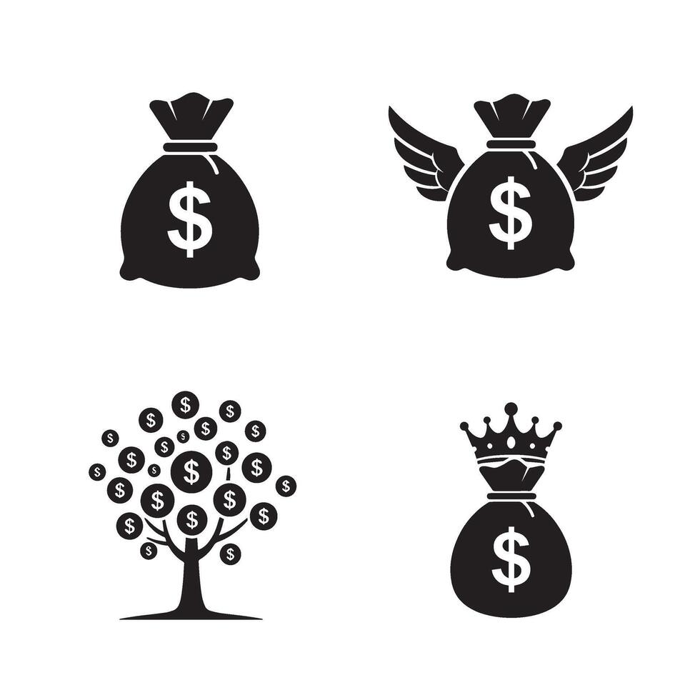 Dollar business company logo symbol silhouette illustration 4 set design perfect for branding financial services banking logos investment firms and economic identity visuals vector