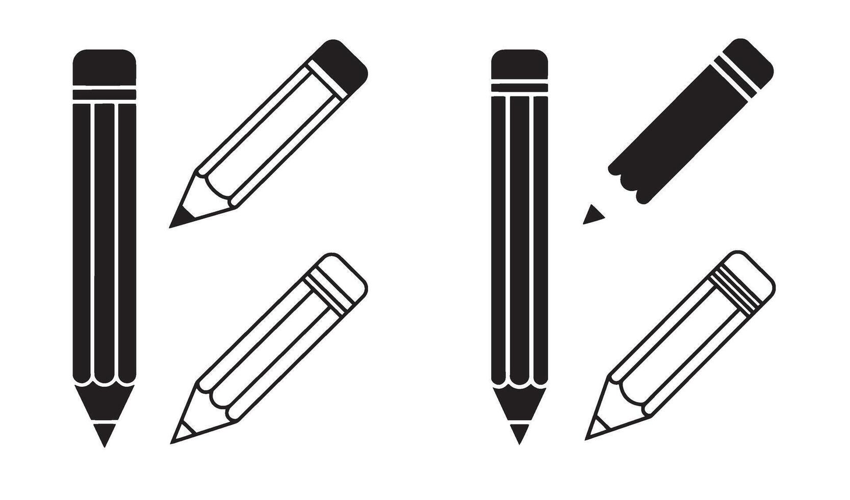 Pencil silhouette and out line art illustration 4 set design for creative logo ideas minimal pencil icons art education design assets and writing related digital artwork vector