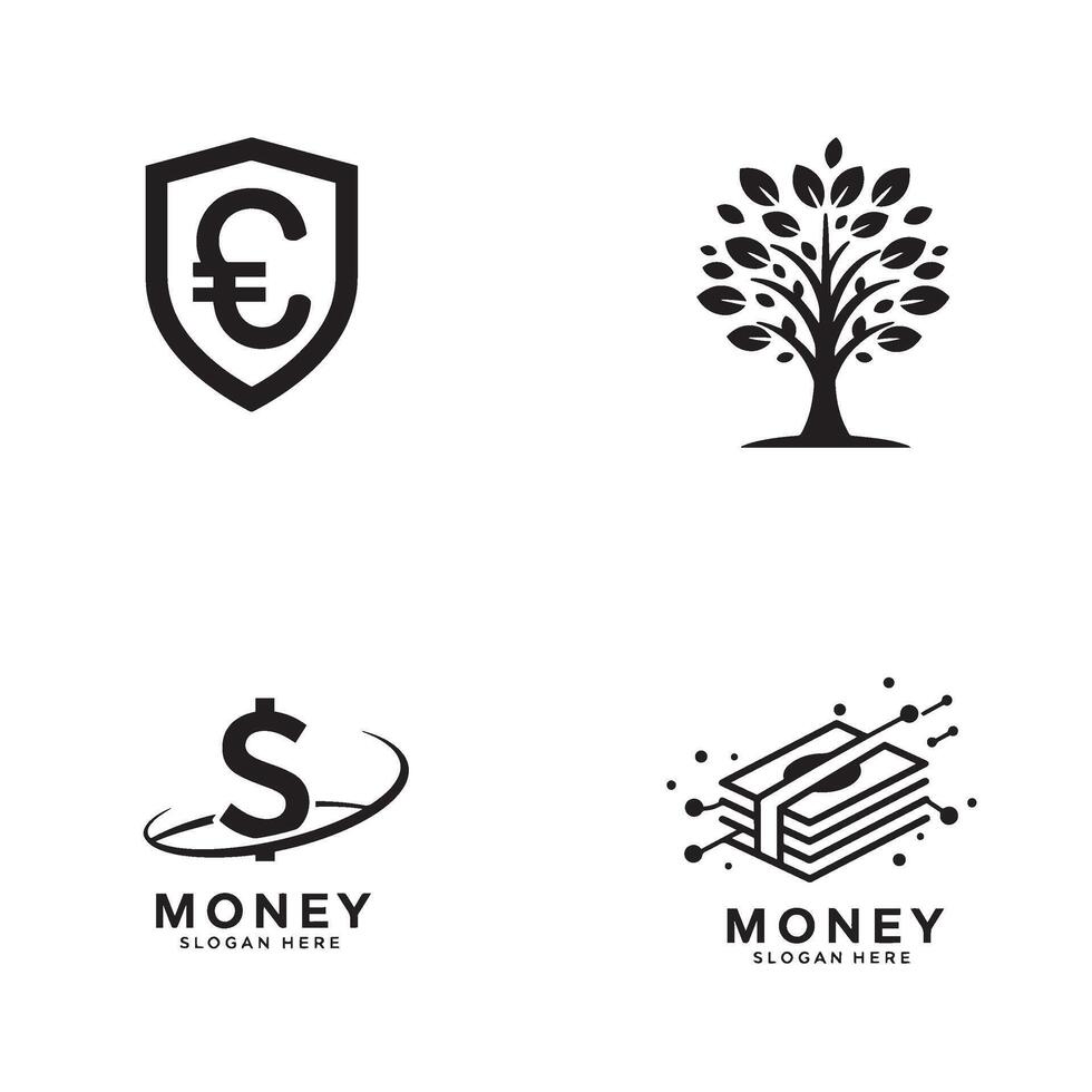 Creative dollar business company logo symbol silhouette illustration 4 set design perfect for startup branding global finance businesses and modern identity presentations vector