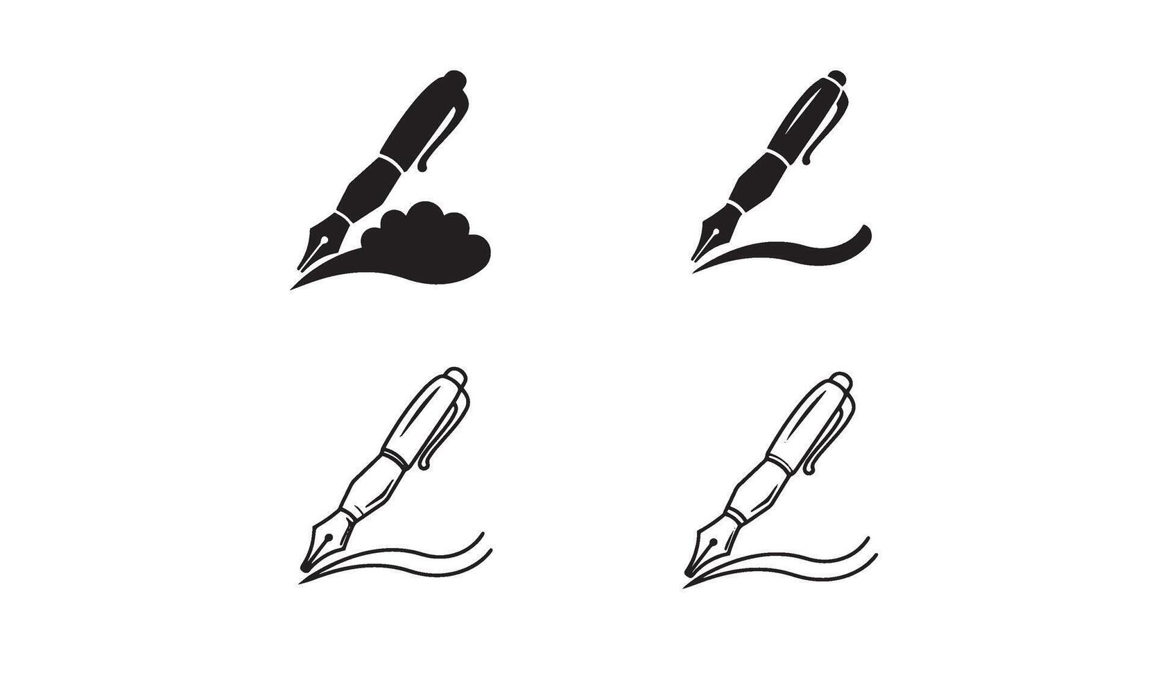 Classic quill and pen logo set symbol in clean line art for writing tool brand and signature mark vector