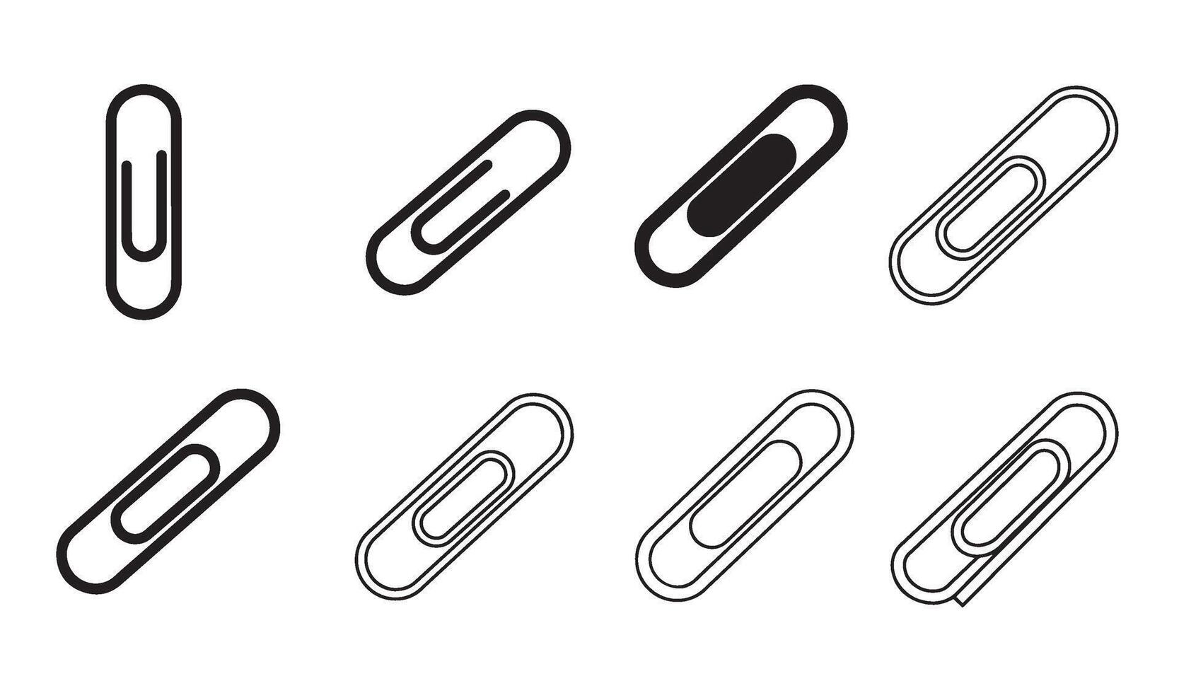 Clean Paperclip silhouette and out line art logo symbol illustration 4 set design used for stationery brands document icons paper tools office equipment and branding kits vector