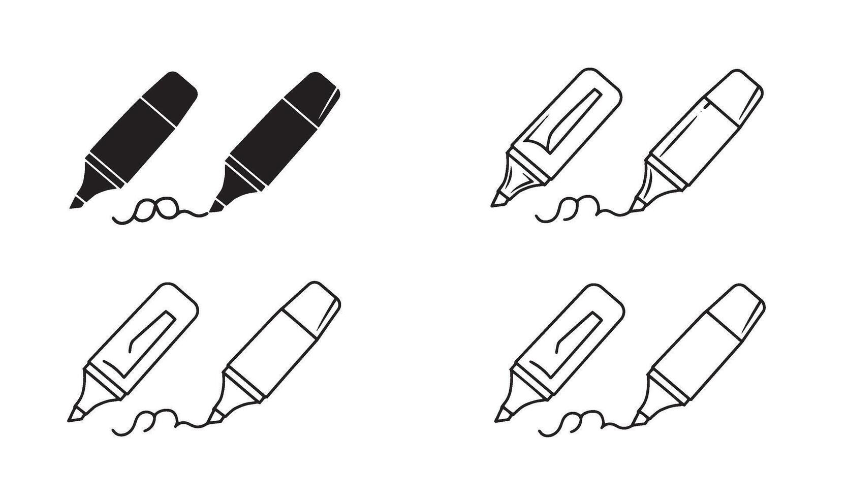 Highlighter drawing pen logo pack in minimalist silhouette style perfect for creative business vector