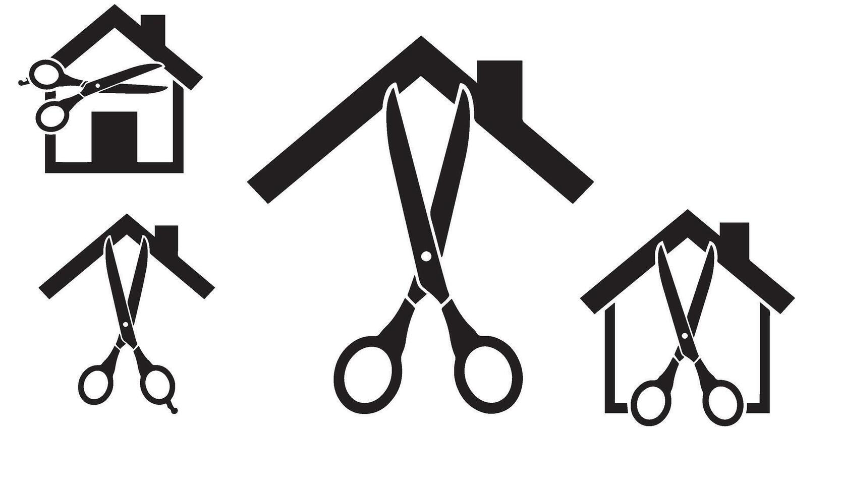 Functional Scissors Home logo symbol silhouette illustration 4 set design suitable for domestic services home salon branding DIY kits and scissors signs vector