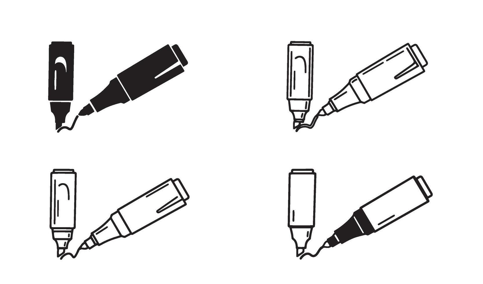 Hand drawn highlighter logo set silhouette style perfect for stationery branding collection vector