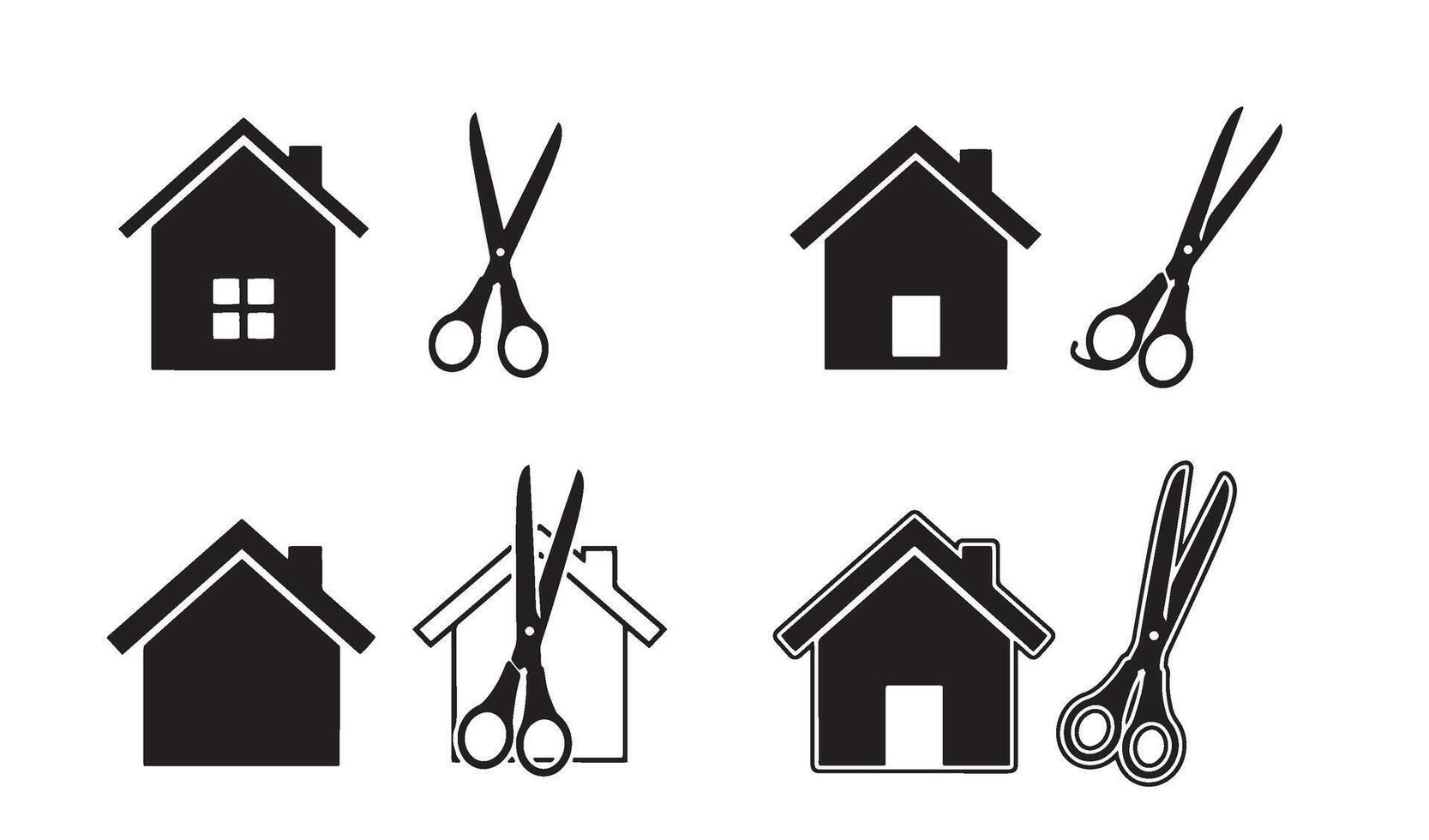 Scissors Home logo symbol silhouette illustration 4 set design used in fashion cutting services household tool branding craft logo concepts and interior identity themes vector